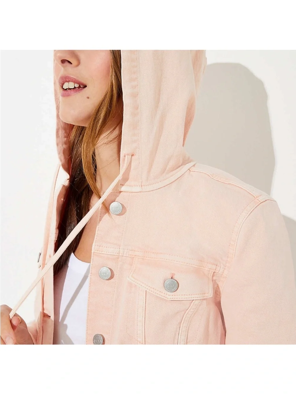 Loft Pink Denim Jacket with Hood size L